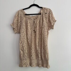 Cato Tan Tie Front Ruffled Blouse